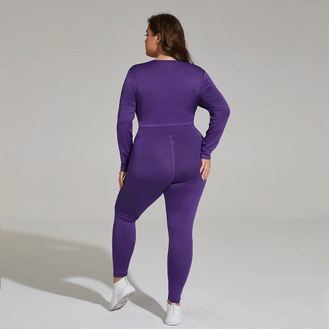 Plus Size Long Sleeve Two Pieces Sets Women Fitness Suit Female Casual Tops Long Pants Xl 2xl 3xl