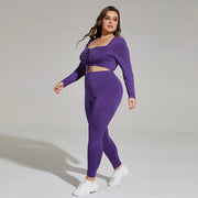 Plus Size Long Sleeve Two Pieces Sets Women Fitness Suit Female Casual Tops Long Pants Xl 2xl 3xl