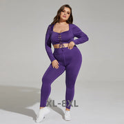 Plus Size Long Sleeve Two Pieces Sets Women Fitness Suit Female Casual Tops Long Pants Xl 2xl 3xl